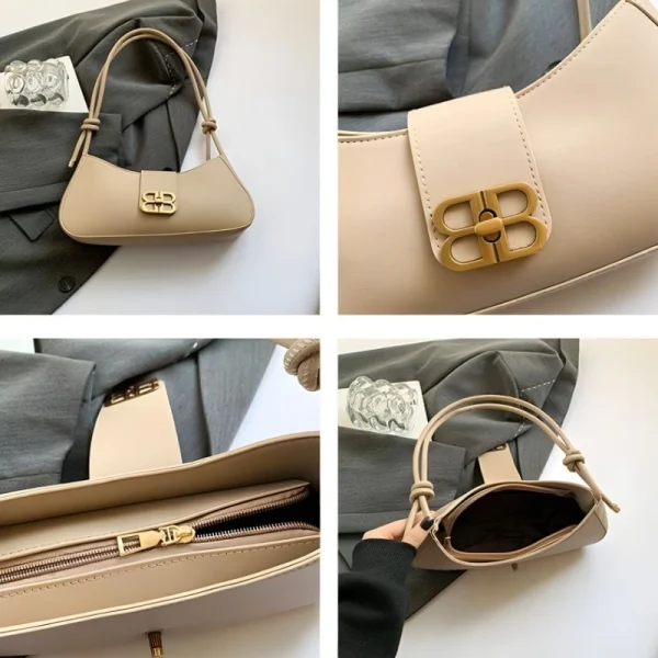 Adjustable PU leather shoulder bag with knot strap for daily use in white