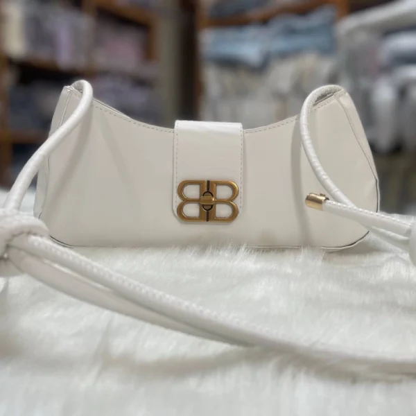 Adjustable PU leather shoulder bag with knot strap for daily use in white
