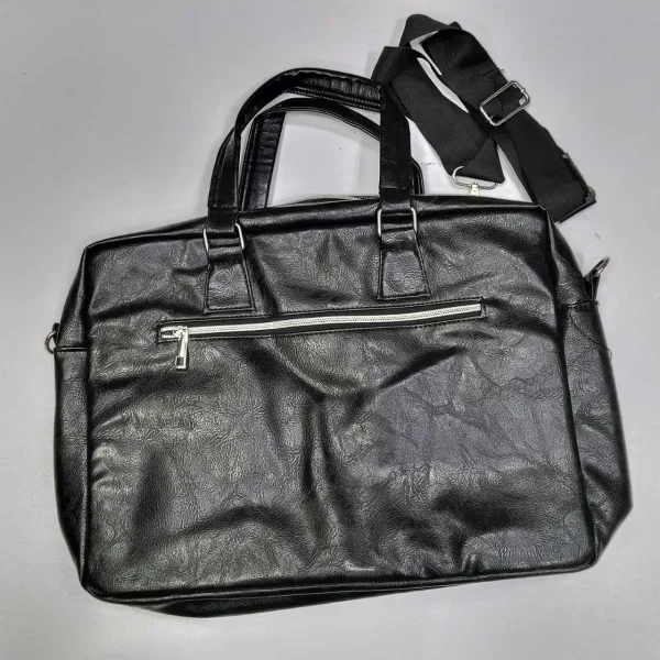 Amsburg laptop leather bag made of premium leather with slim design for office and professional use in black back side