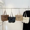 Large-capacity bow tote bag made of PU leather, fashionable design for daily use in multi color.