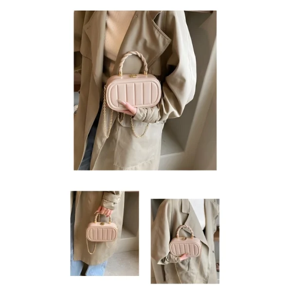 PU leather box bag with latch lock and fold design for casual outings in khaki outfit