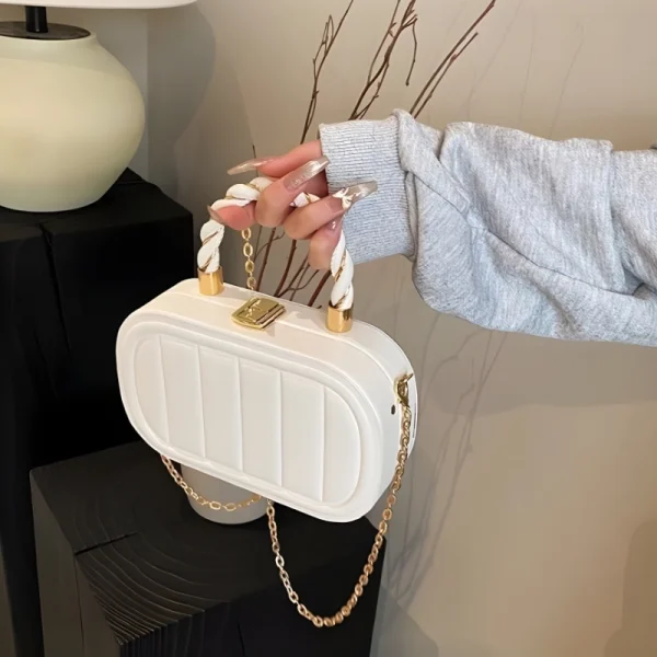 PU leather box bag with latch lock and fold design for casual outings in white