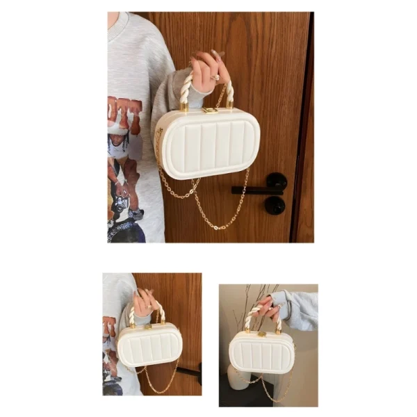 PU leather box bag with latch lock and fold design for casual outings in white outfit