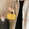 PU leather box bag with latch lock and fold design for casual outings in yellow