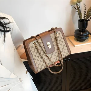 Business casual square shoulder bag made of polyester and polyurethane with multi-compartment design for daily use in brown & white