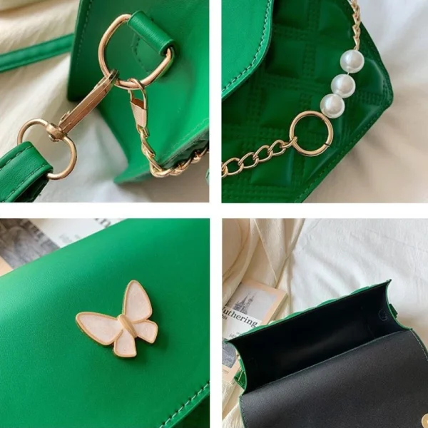 Green PU mini shoulder bag with butterfly decor and quilted embossed design for casual outings