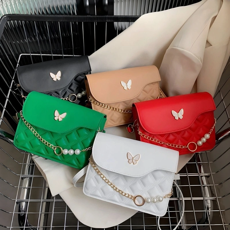 Multicolor PU mini shoulder bag with butterfly decor and quilted embossed design for casual outings
