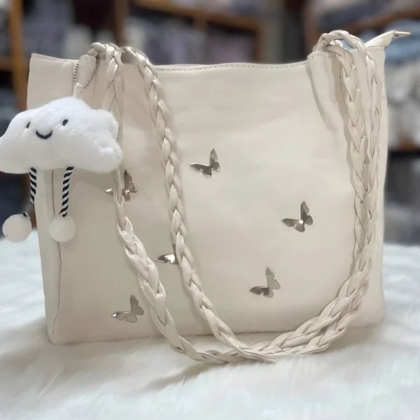Large-capacity butterfly handbag made of PU leather, perfect for casual daily use in off white.