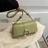 "Green PU leather casual shoulder bag with buckle flap design for everyday use"