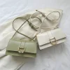"Green and White PU leather casual shoulder bag with buckle flap design for everyday use"