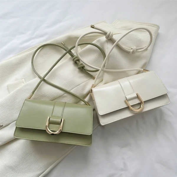 "Green and White PU leather casual shoulder bag with buckle flap design for everyday use"