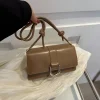 "Khaki PU leather casual shoulder bag with buckle flap design for everyday use"