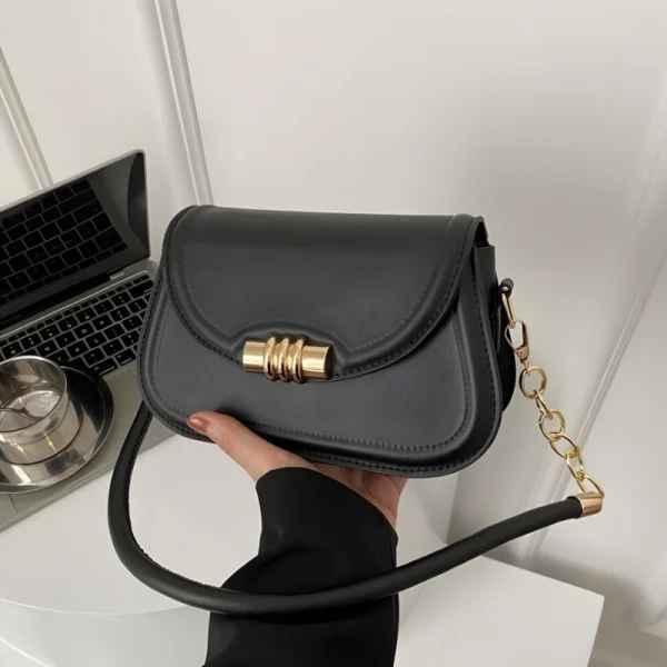 "PU leather commuter crossbody bag with metal lock for daily use in black"