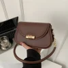 "PU leather commuter crossbody bag with metal lock for daily use in coffee"
