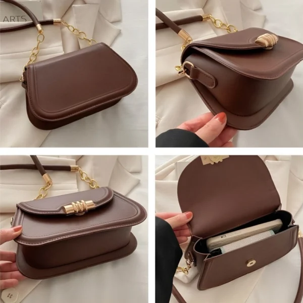"PU leather commuter crossbody bag with metal lock for daily use in coffee"