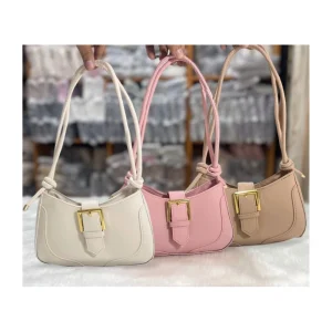 Compact women’s handbag in PU leather with buckle design for daily use, multi color, perfect as shoulder or crossbody bag