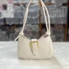 Compact women’s handbag in PU leather with buckle design for daily use, neutral white color, perfect as shoulder or crossbody bag