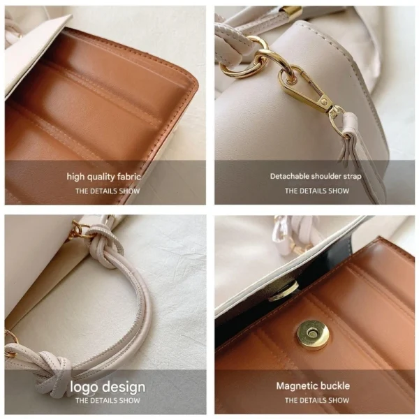 Women's fashion handbag made of PU leather with knotted handle, ideal for daily use in white and brown color