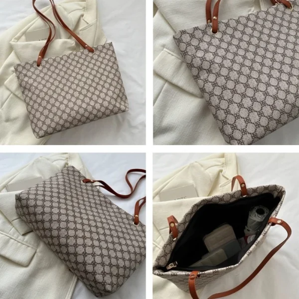 "Geometric pattern tote bag made of PU leather with waterproof build for daily use in pink overview"