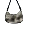 Imported ladies PU leather underarm handbag with zipper closure for daily use in black and white houndstooth