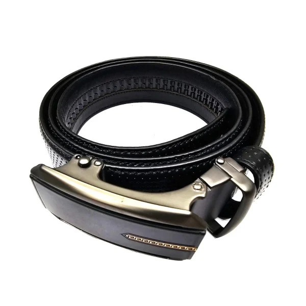 Leather belt for men made of leather with an automatic buckle for formal and daily wear in black