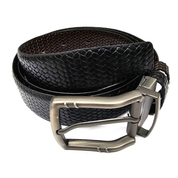 Leather belt for men made of leather with pin buckle for formal and daily wear in black
