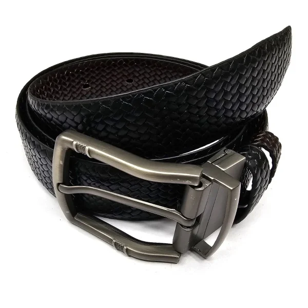 Leather belt for men made of leather with pin buckle for formal and daily wear in black