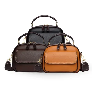 “Premium ladies small PU leather shoulder tote with soft design and front pocket for daily and travel use in black brown and coffee.”