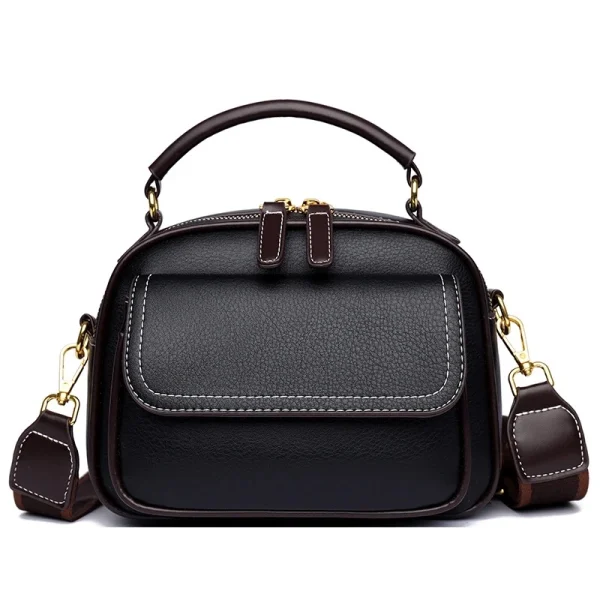 “Premium ladies small PU leather shoulder tote with soft design and front pocket for daily and travel use in black.”