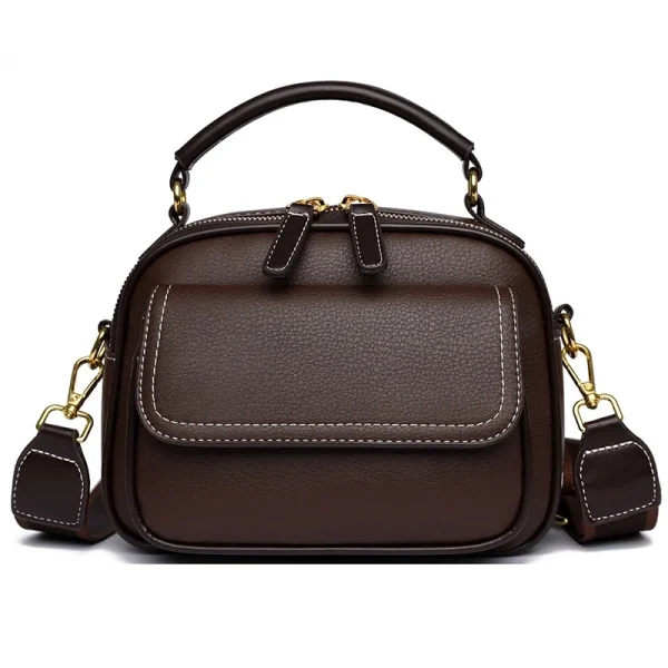 “Premium ladies small PU leather shoulder tote with soft design and front pocket for daily and travel use in coffee.”