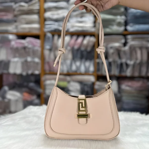 “PU leather adjustable shoulder bag in khaki for daily use, stylish medium-size women's handbag.”