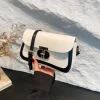 “PU leather small square crossbody bag with lock design for women, daily-use white and black fashion style.”