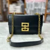 “PU leather shoulder handbag for women with golden chain, fashion-style design for daily use in black color.”