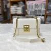 “PU leather shoulder handbag for women with golden chain, fashion-style design for daily use in white color.”