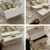 “PU leather shoulder handbag for women with golden chain, fashion-style design for daily use in white color.”