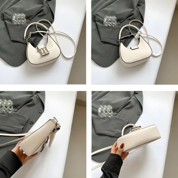 Retro underarm shoulder bag for women made of PU leather with metal lock, perfect for versatile use in white.