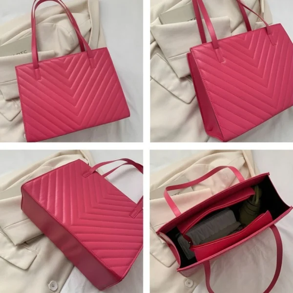 "Simple tote bag made of PU leather with quilted design for daily use in red overview"