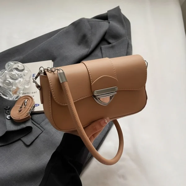 PU leather underarm shoulder bag with hasp closure for daily use in tan