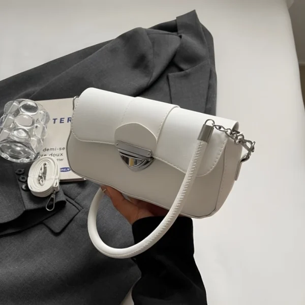 PU leather underarm shoulder bag with hasp closure for daily use in white