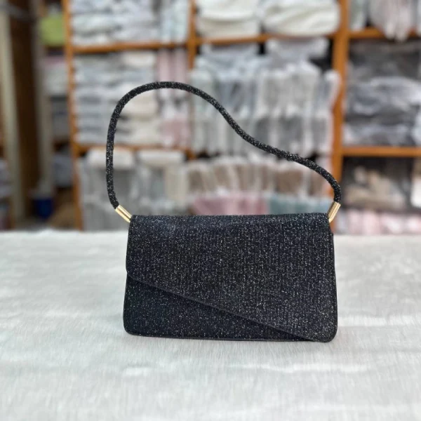 “Women’s square crossbody bag made of polyurethane with sequin detailing, perfect for party use in black color.”