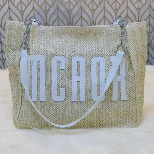 "Braided fabric women’s shoulder bag with lightweight braided texture for casual use in white"