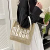 "Braided fabric women’s shoulder bag outfit with lightweight braided texture for casual use in white"
