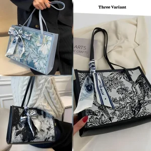 “Trendy women’s shoulder bag made of cloth with parrot-themed artistic design for casual outings in multi color