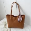 Women’s PU leather tote bag with large capacity for everyday use in brown color