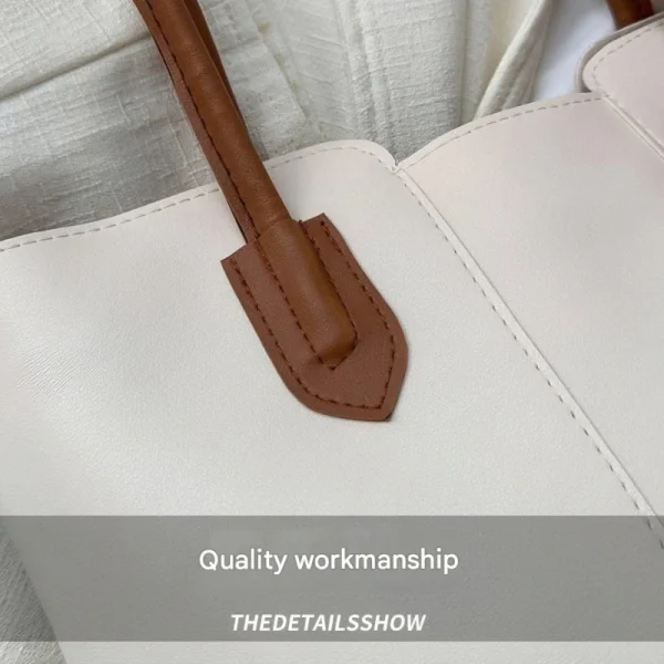 Women’s PU leather tote bag with large capacity for everyday use in white color