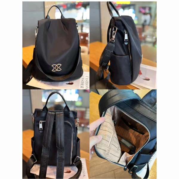 “Anti-theft women’s backpack and crossbody bag made of lightweight Oxford cloth for multi-purpose outdoor use in black overview.”