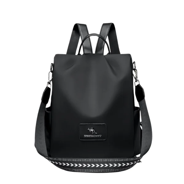“Women Oxford backpack made with water-resistant material and multi-pocket storage for office, university and travel in black color.”